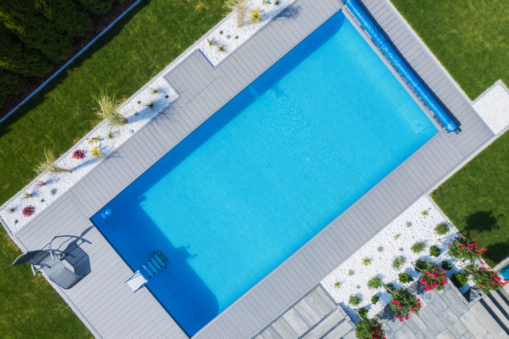 residential outdoor swimming pool top view