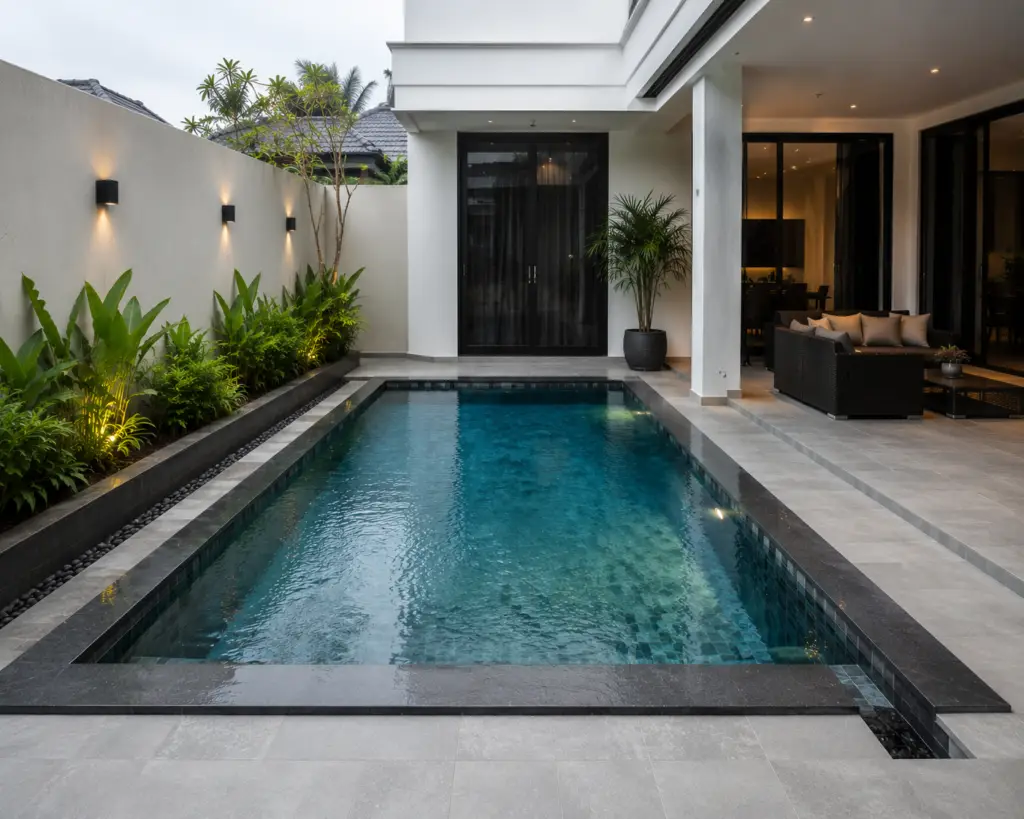 Pembuatan Kolam Renang Terbaik dan Terpercaya 2026 | Panduan Lengkap Sebelum Membangun pembuatan kolam renang semi overflow batu alam sukabumi minimalis modern